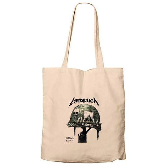Metallica Diposab e HeroesKrem Fermuarlı Bez Çanta Gabardin