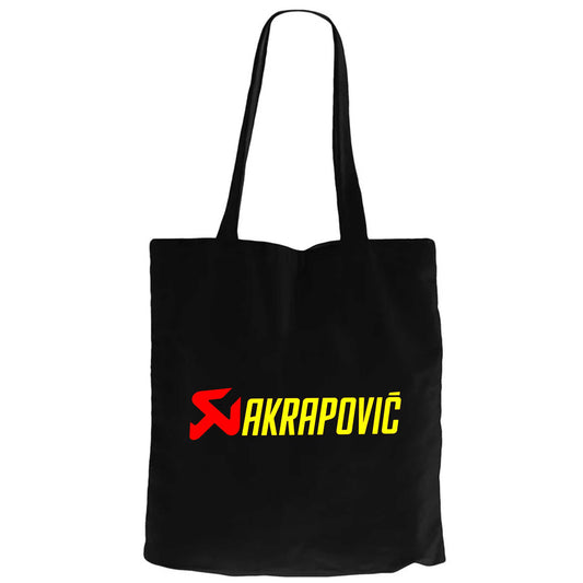 Akrapovic Logo Text Siyah Fermuarlı Bez Çanta Gabardin