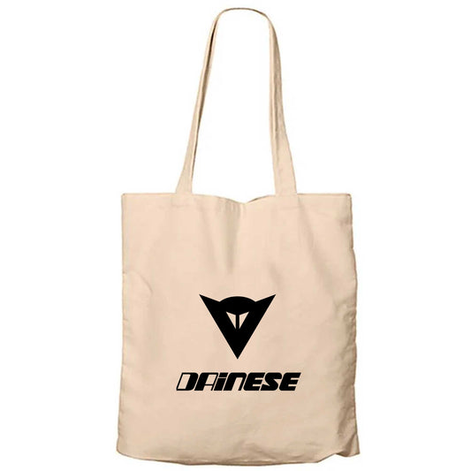 Dainese Black Logo Text Krem Fermuarlı Bez Çanta Gabardin