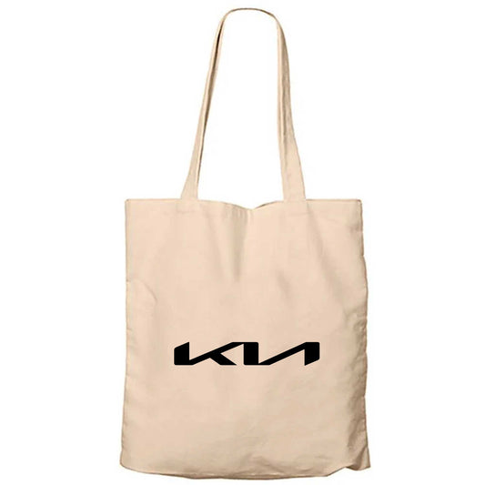 Kia New Logo Black Krem Fermuarlı Bez Çanta Gabardin
