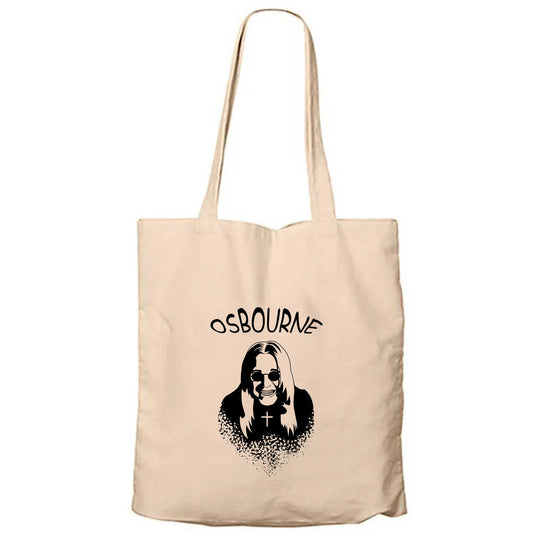 Ozzy Osbourne Silüet Krem Fermuarlı Bez Çanta Gabardin