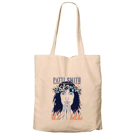 Patti Smith Gloria Krem Fermuarlı Bez Çanta Gabardin
