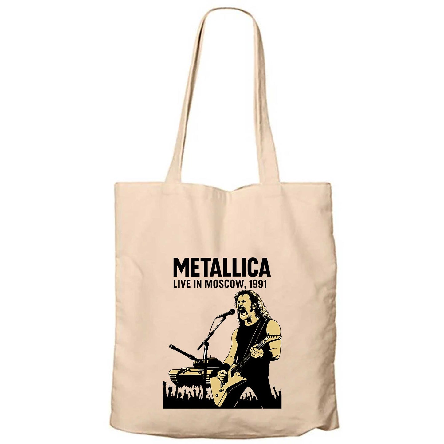 Metallica Live İn Moscow Krem Fermuarlı Bez Çanta Gabardin
