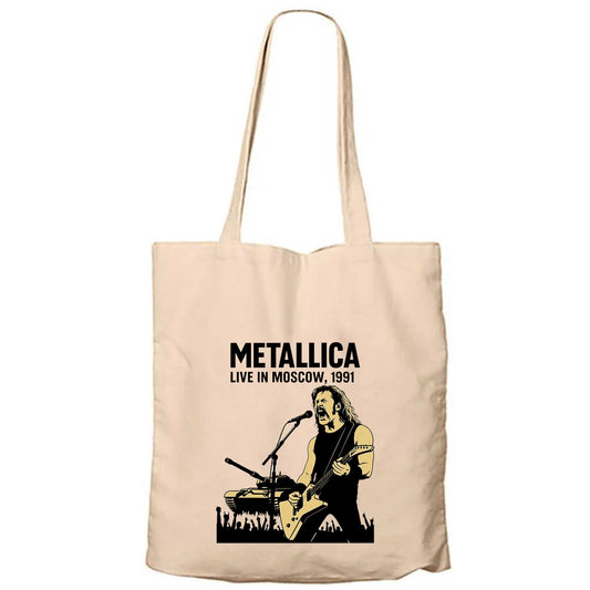 Metallica Live İn Moscow Krem Fermuarlı Bez Çanta Gabardin