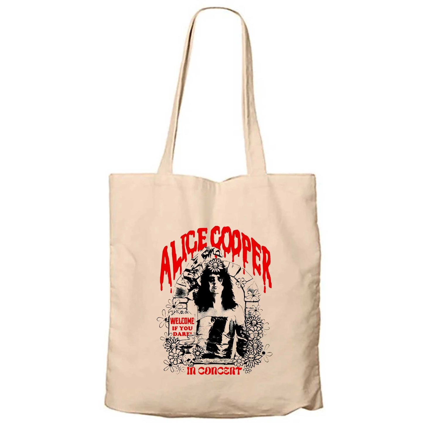 Alice Cooper Welcome If You Dare Krem Fermuarlı Bez Çanta Gabardin