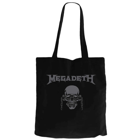 Megadeth Vic Rattlehead Skull Siyah Fermuarlı Bez Çanta Gabardin