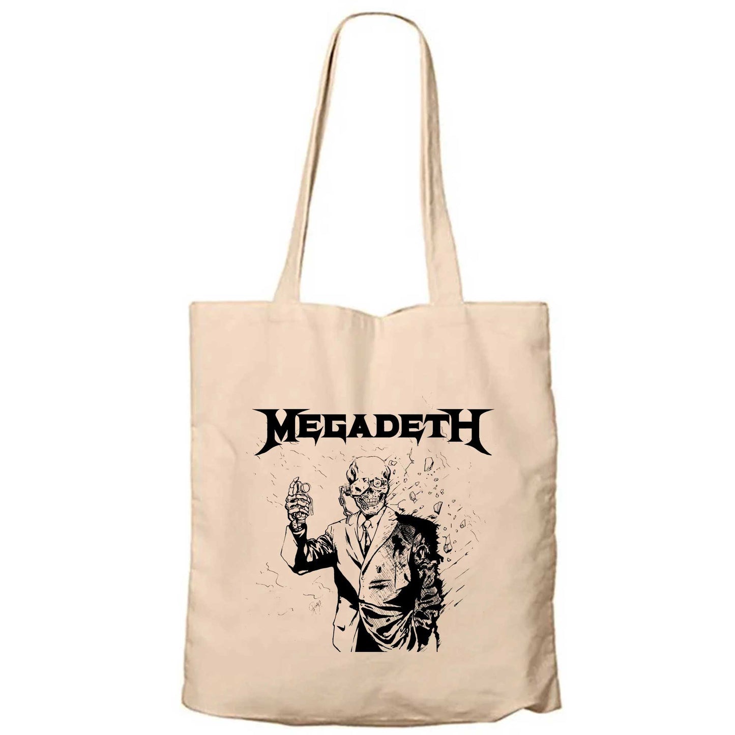 Megadeth Vic Rattlehead Portre Krem Fermuarlı Bez Çanta Gabardin