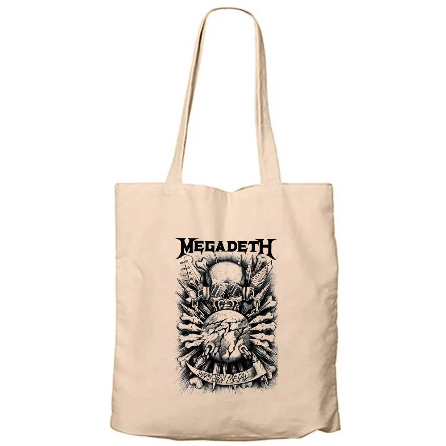 Megadeth Years Of Metal Krem Fermuarlı Bez Çanta Gabardin