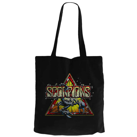 Scorpions Triangle Siyah Fermuarlı Bez Çanta Gabardin