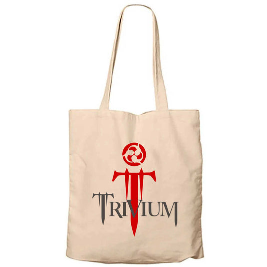 Trivium Logo Red Krem Fermuarlı Bez Çanta Gabardin