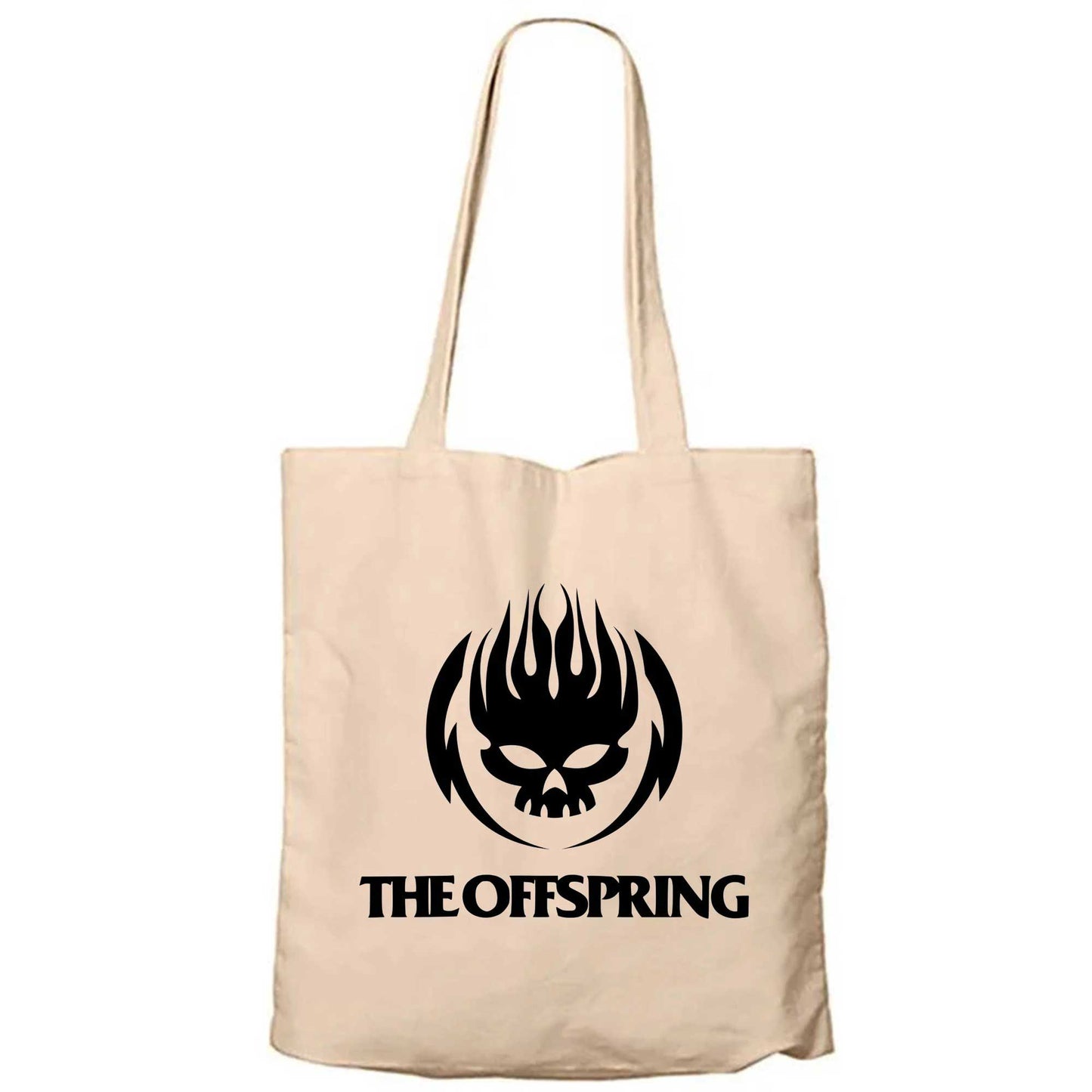 The Offspring Logo Skull Text Krem Fermuarlı Bez Çanta Gabardin