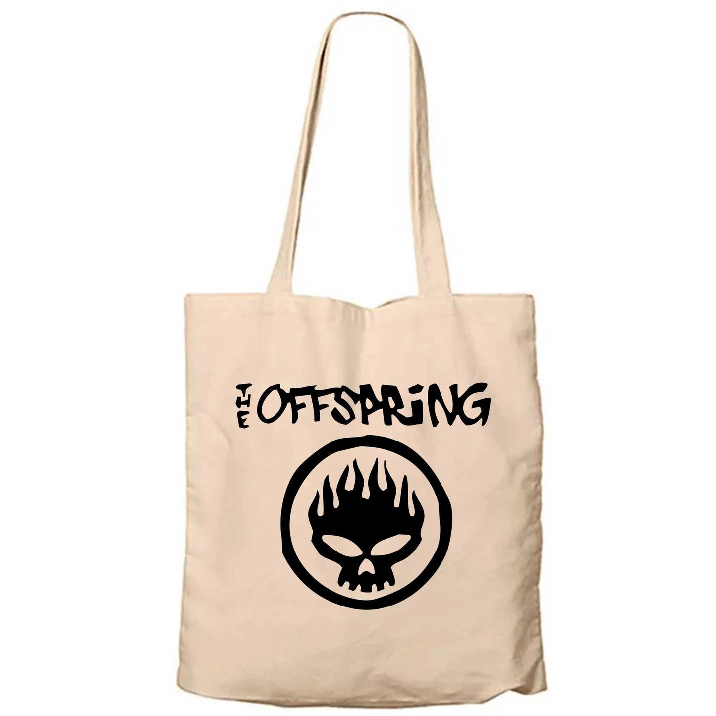 The Offspring Logo Text Skull Krem Fermuarlı Bez Çanta Gabardin