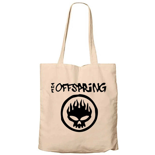 The Offspring Logo Text Skull Krem Fermuarlı Bez Çanta Gabardin