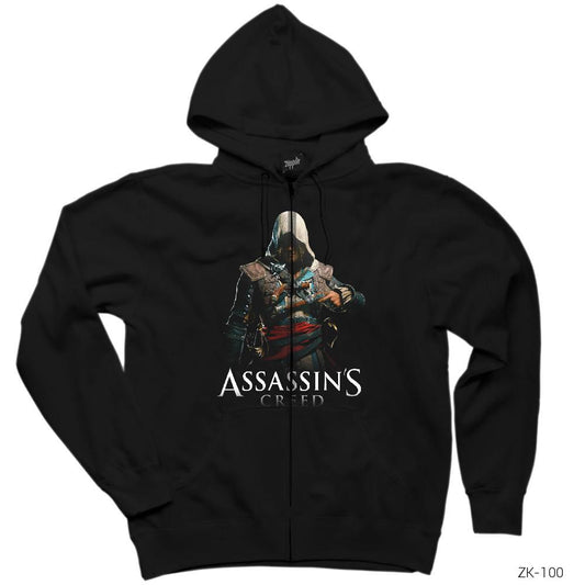 Assassins Creed Siyah Fermuarlı Kapşonlu Sweatshirt
