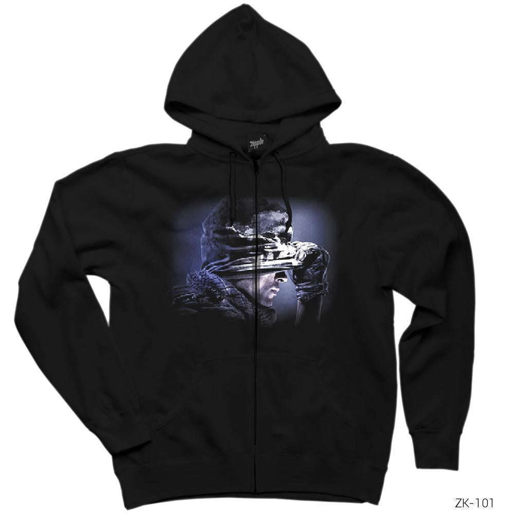 Call of Duty Ghosts Siyah Fermuarlı Kapşonlu Sweatshirt