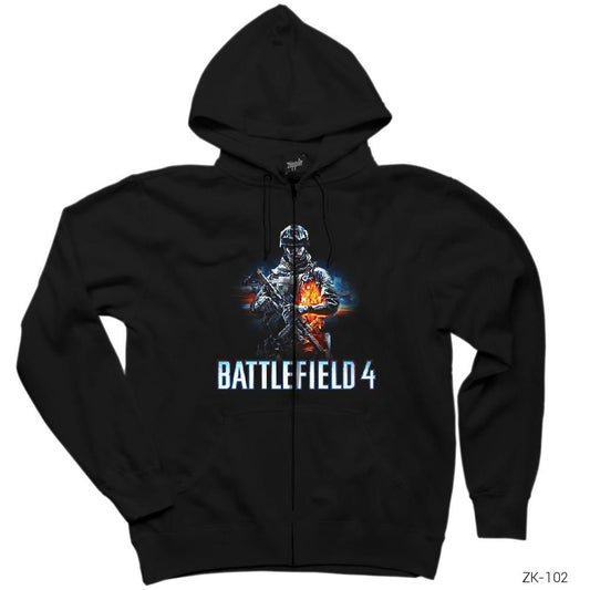 Battlefield 4 Siyah Fermuarlı Kapşonlu Sweatshirt