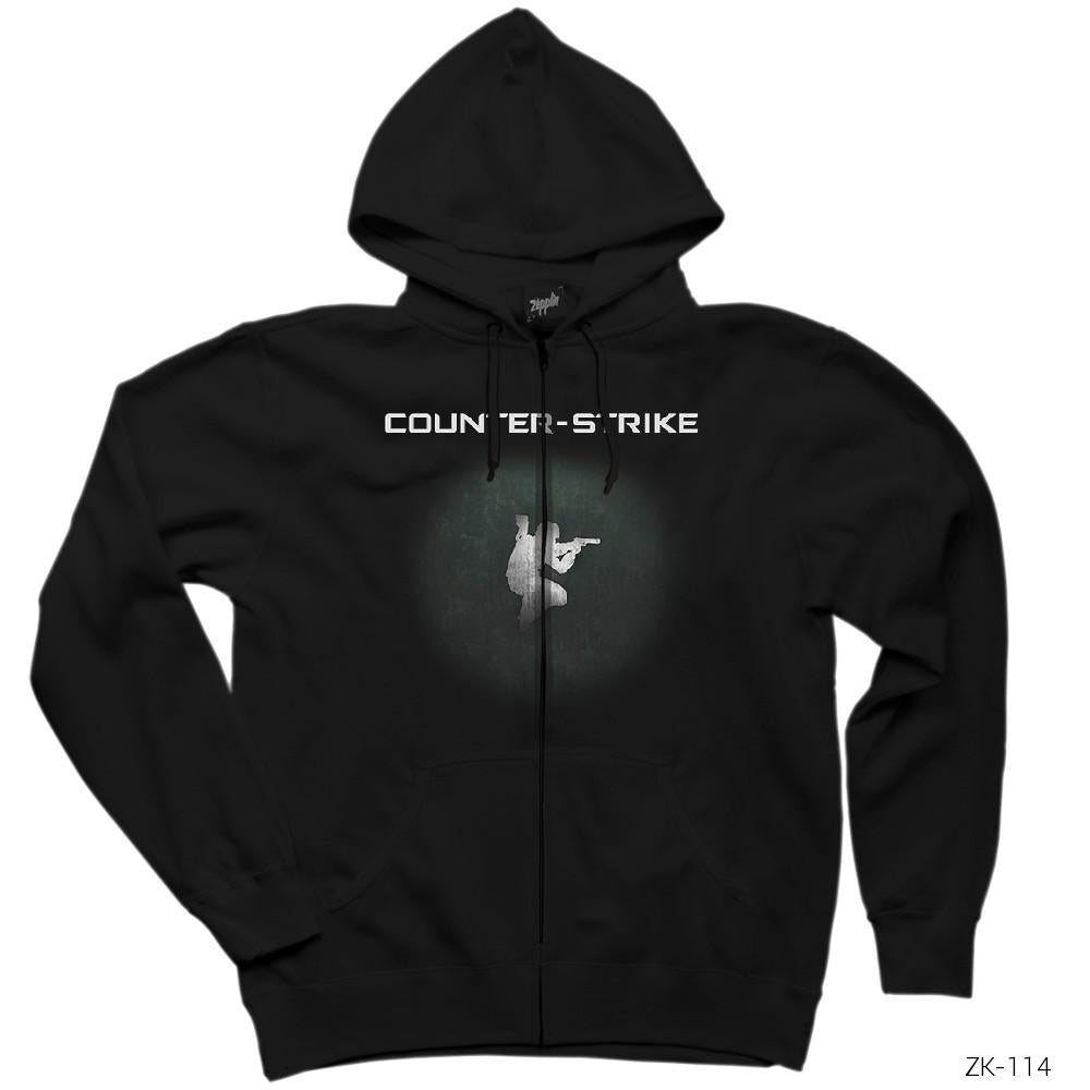 Counter Strike Siyah Fermuarlı Kapşonlu Sweatshirt