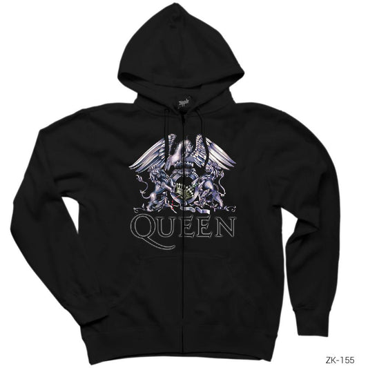 Queen Crow Siyah Fermuarlı Kapşonlu Sweatshirt
