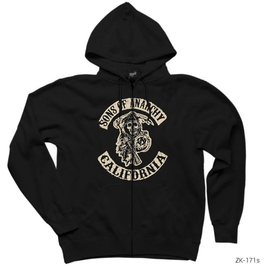 Sons Of Anarchy California Siyah Fermuarlı Kapşonlu Sweatshirt