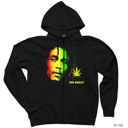Bob Marley Could Siyah Fermuarlı Kapşonlu Sweatshirt