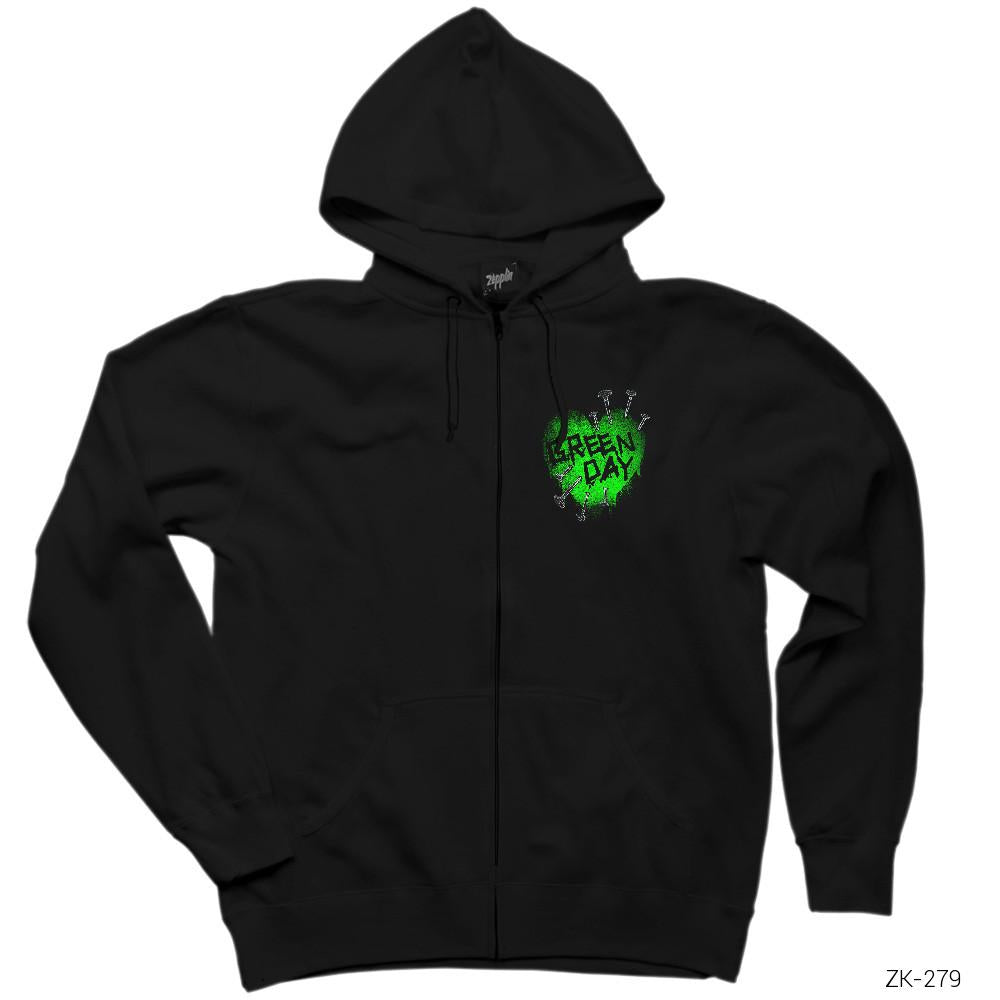 Green Day Green Hearth Siyah Fermuarlı Kapşonlu Sweatshirt