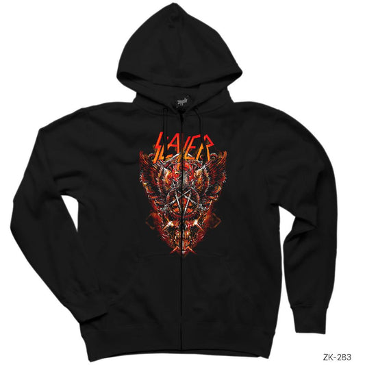 Slayer Eagle Bones Siyah Fermuarlı Kapşonlu Sweatshirt