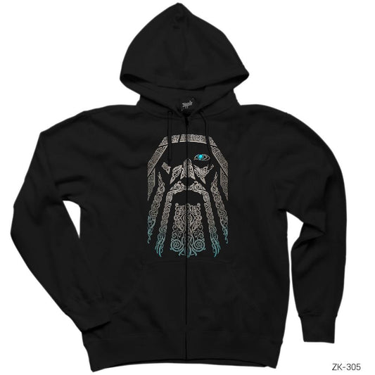 Odin Siyah Fermuarlı Kapşonlu Sweatshirt