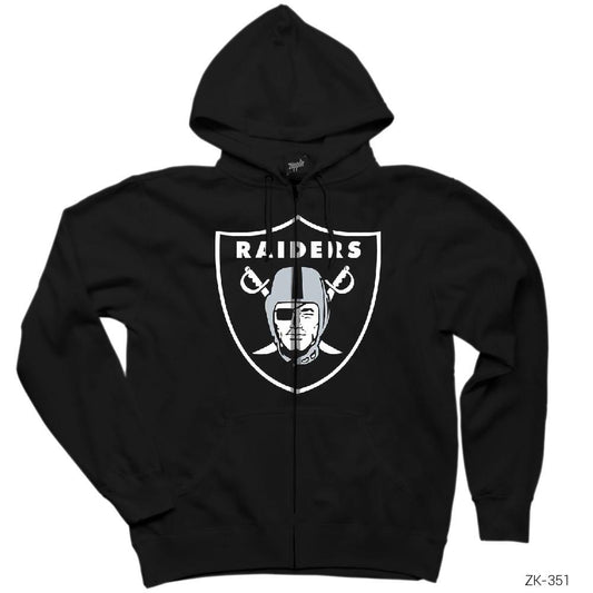Raider Pirate Siyah Fermuarlı Kapşonlu Sweatshirt