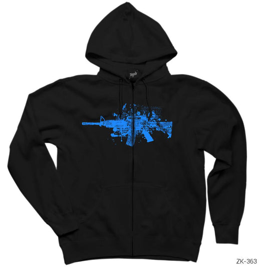 Blue Machine Gun Siyah Fermuarlı Kapşonlu Sweatshirt