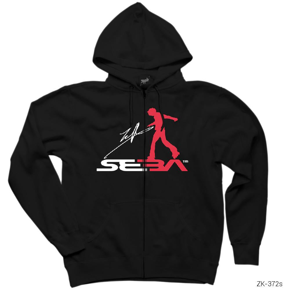SEBA Logo Siyah Fermuarlı Kapşonlu Sweatshirt