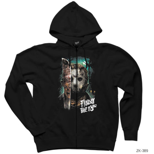 Friday the 13th 13üncü Cuma Siyah Fermuarlı Kapşonlu Sweatshirt