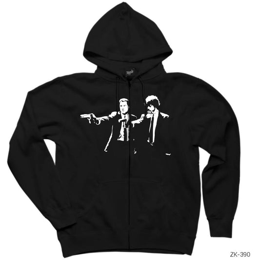 Pulp Fiction Siyah Fermuarlı Kapşonlu Sweatshirt
