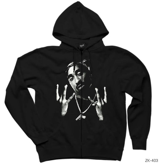 Tupac Shakur West Side Siyah Fermuarlı Kapşonlu Sweatshirt