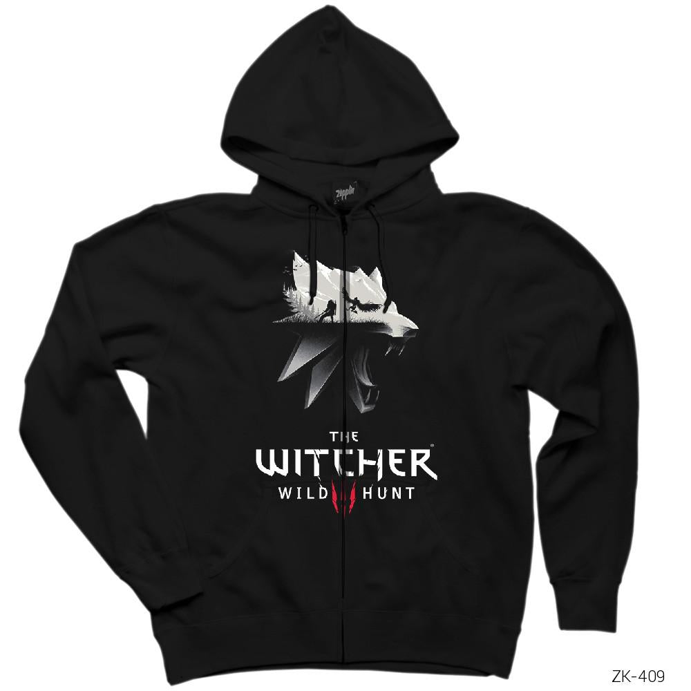 The Witcher 3 Wolf Silhouette Siyah Fermuarlı Kapşonlu Sweatshirt