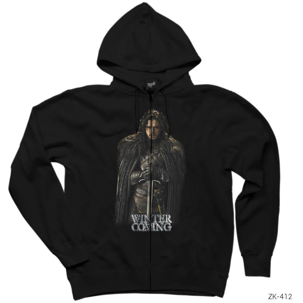 Game Of Thrones Jon Snow Siyah Fermuarlı Kapşonlu Sweatshirt