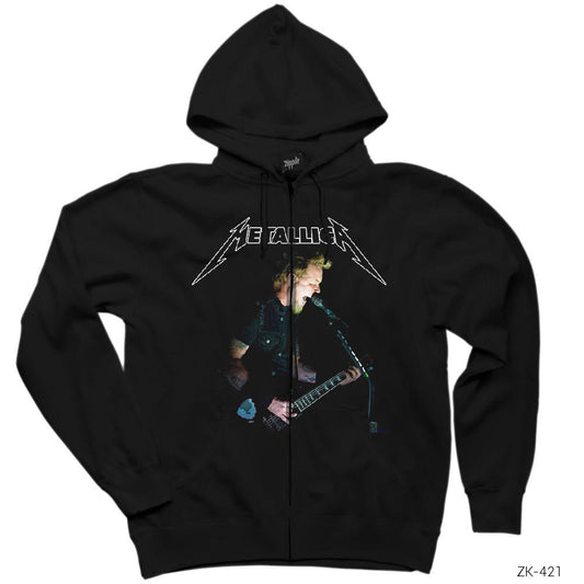 Metallica James Hetfield Guitar 2 Siyah Fermuarlı Kapşonlu Sweatshirt