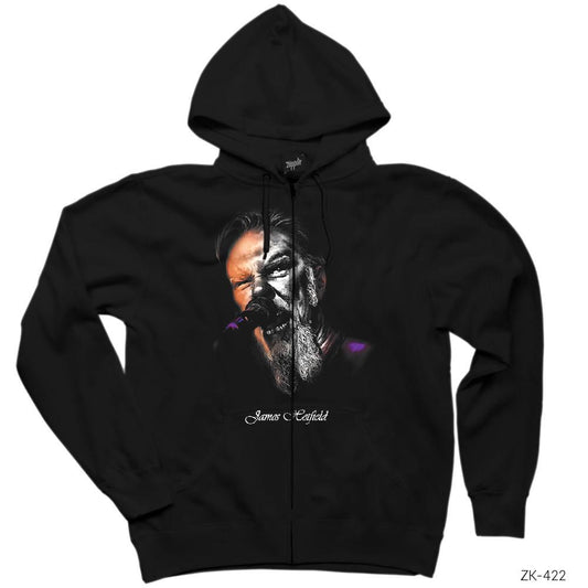 Metallica James Hetfield microphone Siyah Fermuarlı Kapşonlu Sweatshirt