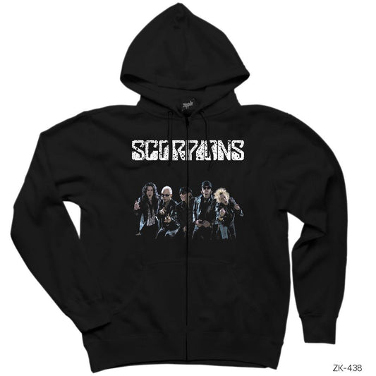 Scorpions Group Siyah Fermuarlı Kapşonlu Sweatshirt