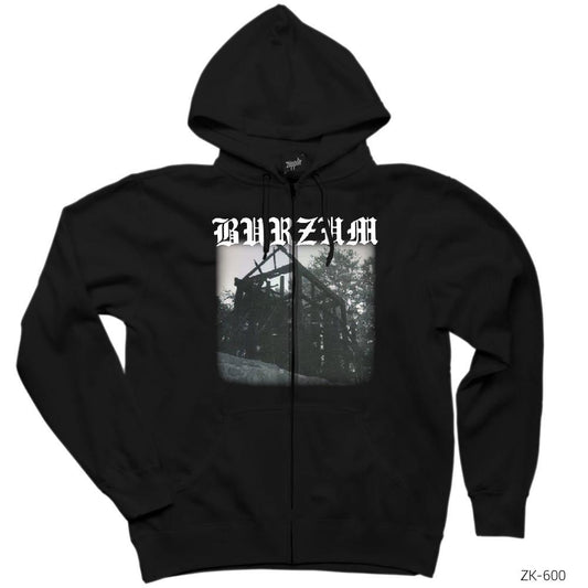 Burzum Aske Siyah Fermuarlı Kapşonlu Sweatshirt