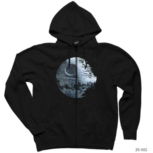 Star Wars Death Star Siyah Fermuarlı Kapşonlu Sweatshirt