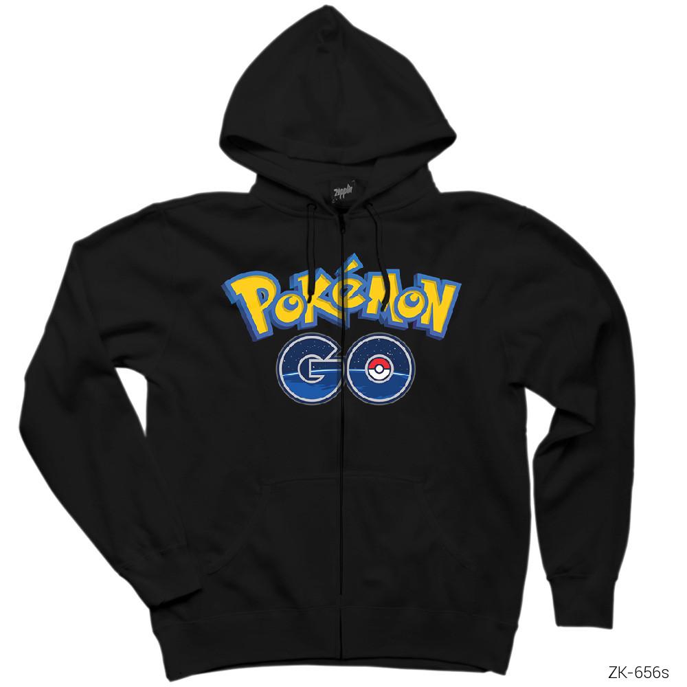 Pokemon Go Siyah Fermuarlı Kapşonlu Sweatshirt