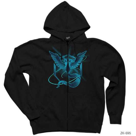 Pokemon Team Mystic Neon Siyah Fermuarlı Kapşonlu Sweatshirt