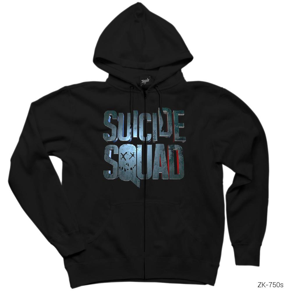 Suicide Squad Logo Siyah Fermuarlı Kapşonlu Sweatshirt
