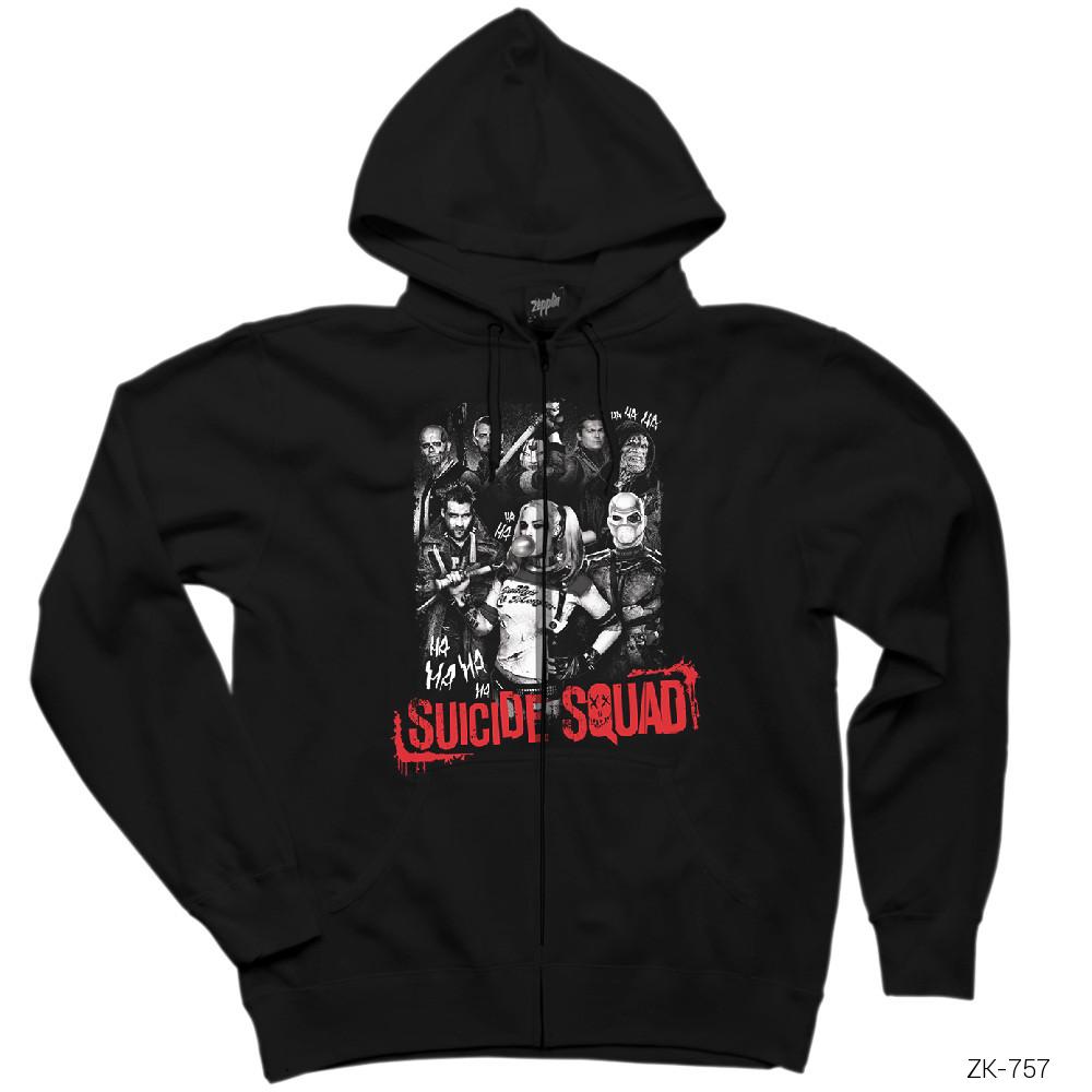 Suicide Squad Grunge Team Siyah Fermuarlı Kapşonlu Sweatshirt