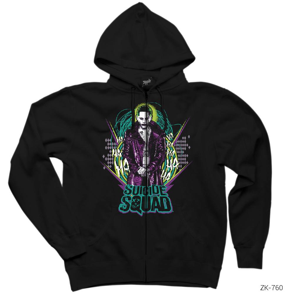 Suicide Squad Joker Retro Siyah Fermuarlı Kapşonlu Sweatshirt