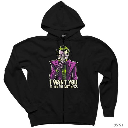 Joker I Want You Siyah Fermuarlı Kapşonlu Sweatshirt