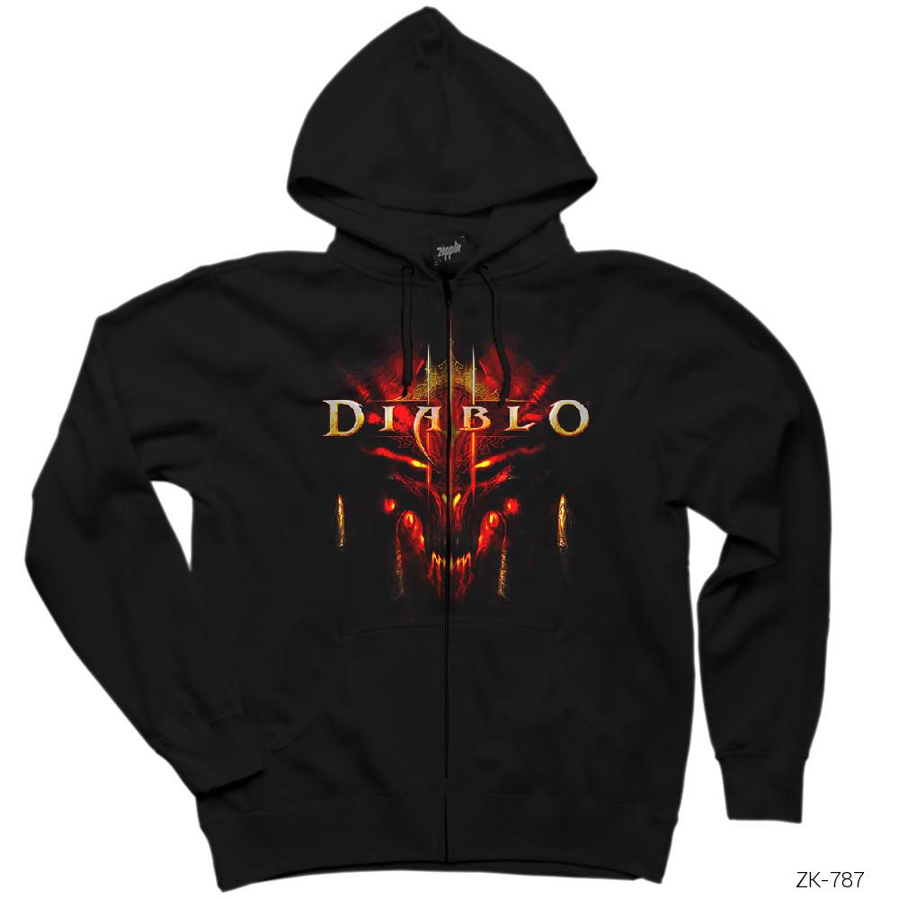 Diablo 3 Siyah Fermuarlı Kapşonlu Sweatshirt