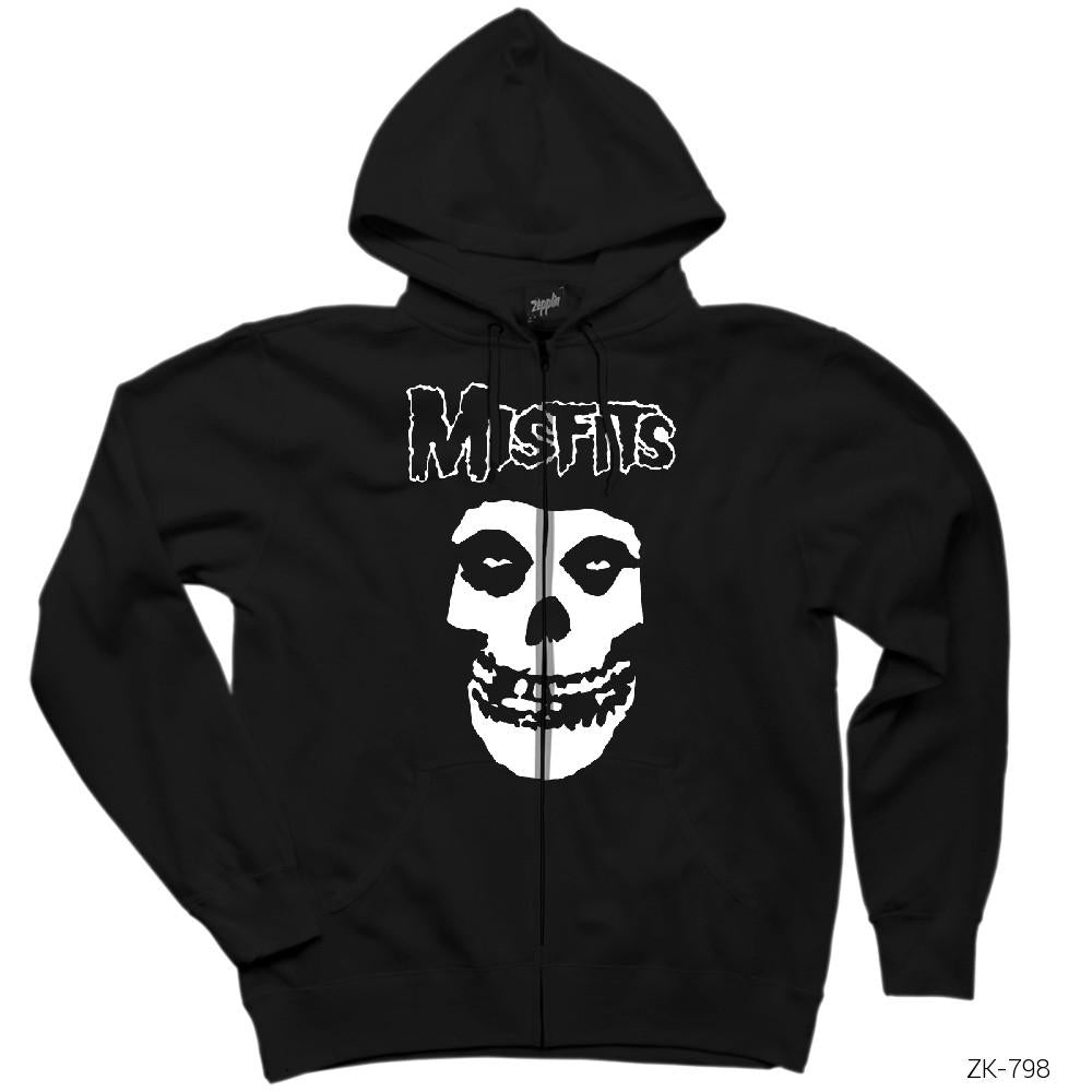 Misfits Siyah Fermuarlı Kapşonlu Sweatshirt