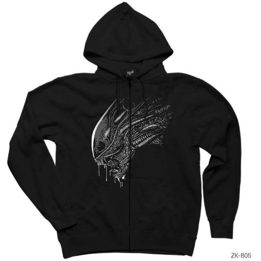 Predator Siyah Fermuarlı Kapşonlu Sweatshirt