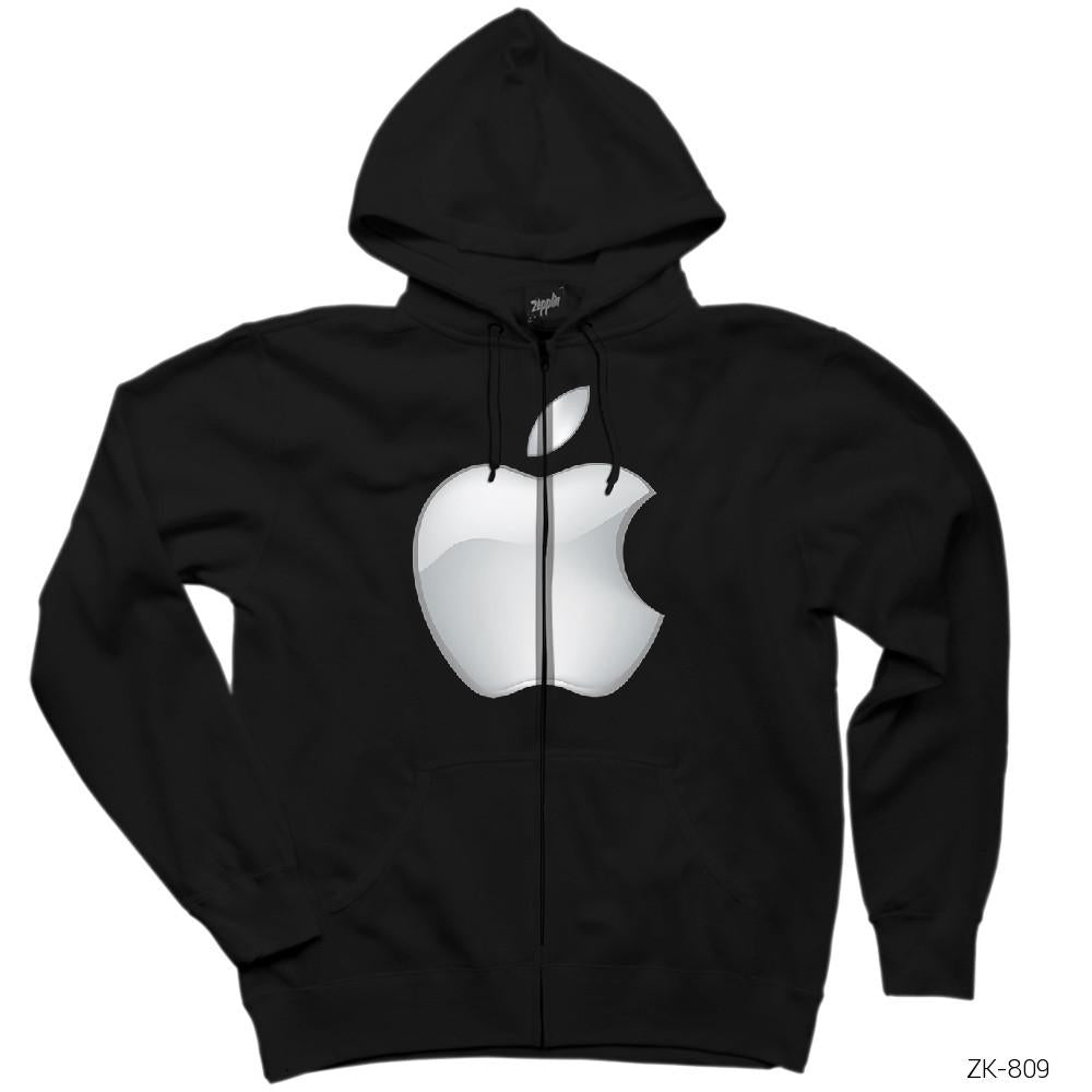 Apple Logo 3d Siyah Fermuarlı Kapşonlu Sweatshirt